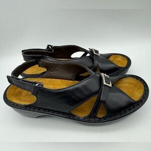 NAOT Women's Black Leather Slingback Wedge Sandals Size EU 37 / US 6-6.5